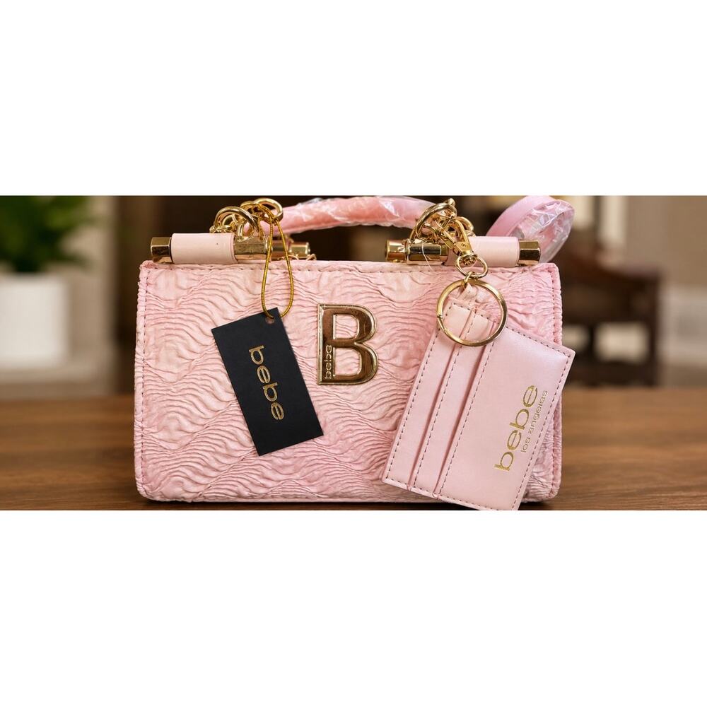 Bebe Los Angeles Blush Pink Textured Mini Satchel Crossbody Bag with Card Holder
